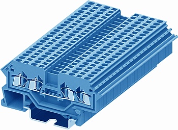 Проходная клемма 215904 - Проходная клемма, с разрывом цепи, TA1.5, 4 точки подключения, тип фиксации провода: пружинный, номинальное сечение: 1,5 мм кв., 18A, 800V, ширина: 4 мм, цвет: синий, тип монтажа: DIN