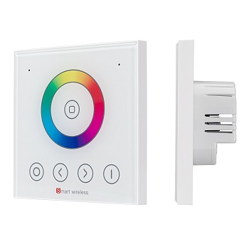 Панель ARL-2022-RGB (12-24V, 3x4A, Sens) 029931 - Встраиваемая сенсорная панель (Европейский стандарт) для управления RGB светодиодными лентами, цвет белый. 3 канала, питание DC 12-24V, ток нагрузки 3x4A, мощность нагрузки 144-288W. Габариты 89х89х40 мм.