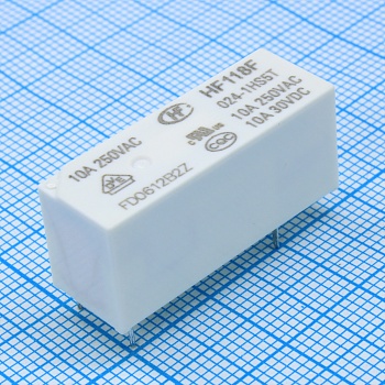 HF118F/024-1HS5T - Реле силовое 10А один контакт на замыкание катушка 24В монтаж в отверстие