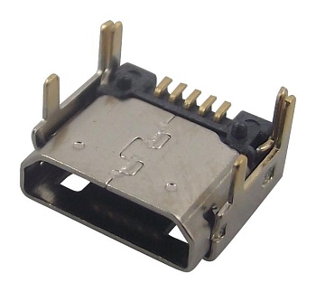 629105150521 - Разъем микро USB 2.0 тип В 5 контактов угловой для поверхностного монтажа крепление в отверстия