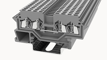 Проходная клемма WS1.5-QU-01P-11 - Проходная клемма, 4 точки подключения, тип фиксации провода: пружинный, номинальное сечение: 1.5 мм кв., 18A, 800V, ширина: 4 мм, цвет: серый, тип монтажа: DIN35