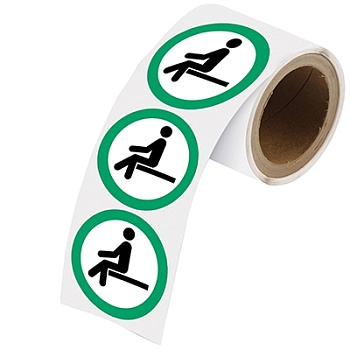 gws307526 - Знаки в рулоне "СИДИТЕ ЗДЕСЬ", PIC925, материал В-7539, белый глянцевый полиэстер, зелено-белый, диаметр 50 мм, 250 шт. в упак.