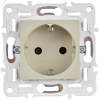 SKANDY Розетка с заземлением с защитными шторками 16А безвинтовое крепление SK-R06B бежевый IEK SK-R14-16-1-K10