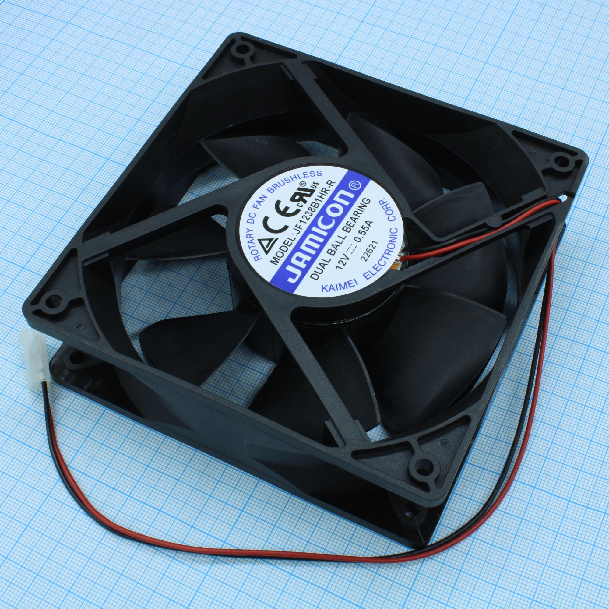 JF1238B1HR-R - Вентилятор 12В DC, 0.55А, 2800об/мин., 3.85м3/мин, 120х120х38мм, сдвоенный подшипник качения