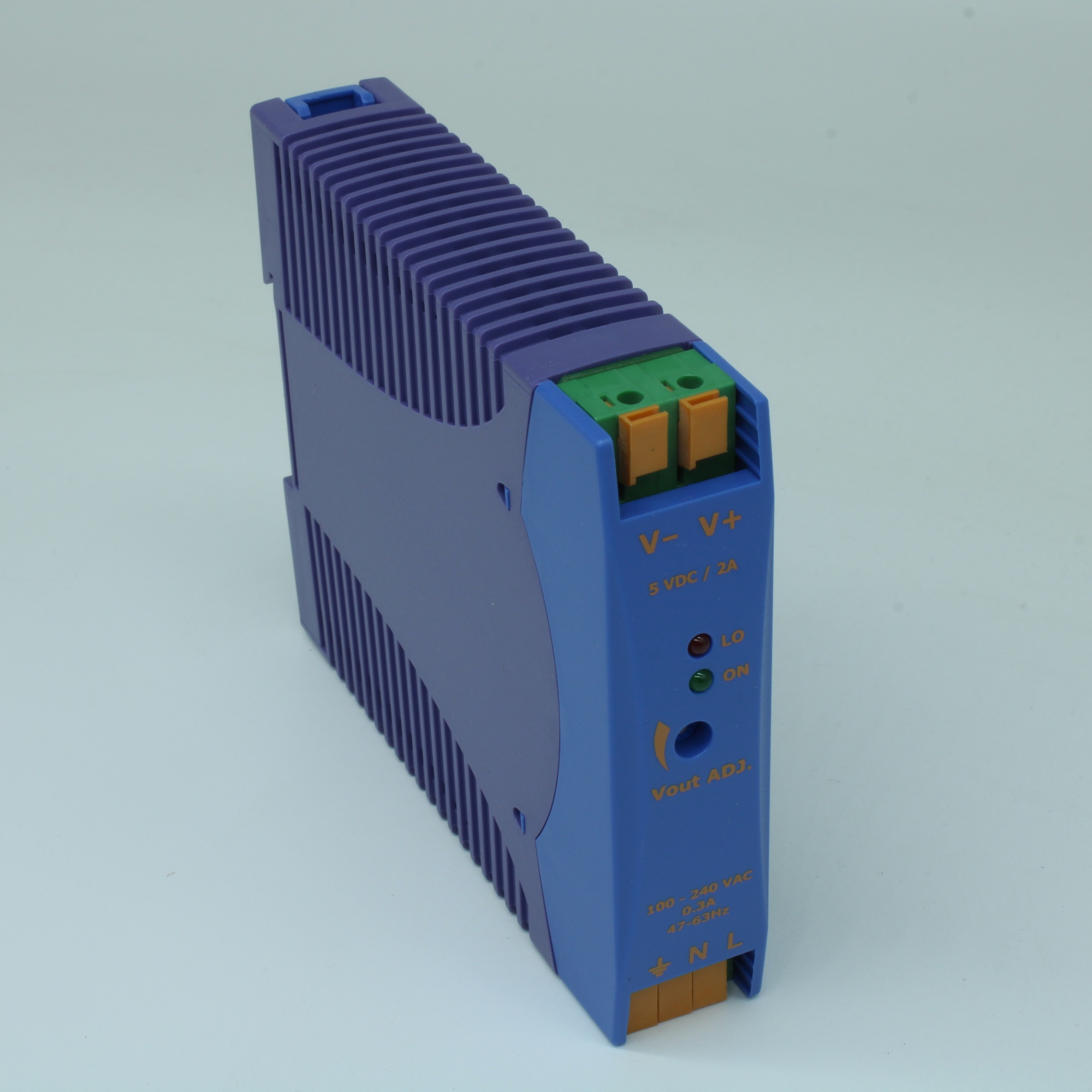 DRA10-05 - Преобразователь AC-DC на DIN-рейку  10Вт, выход 5В/2A, рег. вых 4.5…5.75В, вход 90…265V AC, 47…63Гц / 120...370V DC , изоляция 3000V AC, : 115х90х23мм, -20…+71°С, пружинные клеммы