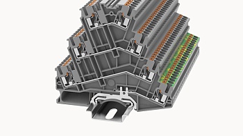 Клемма этажная с заземлением DS2.5-PE/3L-01P-11 - Этажная клемма, с заземлением, тип фиксации провода: Push-in, номинальное сечение: 2.5 мм кв., 24A, 800V, ширина: 5,2 мм, цвет: серый, втычная перемычка, тип монтажа: DIN35