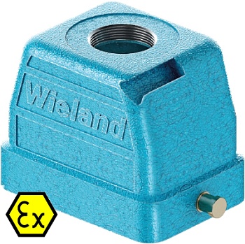 Крышка разъема Ex 70.352.0636.1 - Крышка разъема на кабель, типоразмер 6B, взрывозащищита, без уплотнителя, 1 отверстие с резьбой для кабельных вводов M20x1,5, с верхним расположением, без защелки (упоры под одну защелку), материал корпуса: цинковый сплав