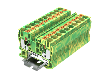 Заземляющая клемма TP10-2-PE - Заземляющая клемма, тип фиксации провода: push-in, номинальное сечение: 10 мм кв., ширина: 10,2 мм, цвет: желто-зеленый, тип монтажа: DIN 35