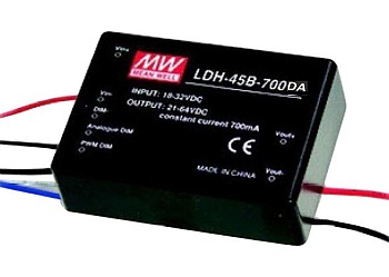 LDH-45B-700DA - DC/DC LED повышающий, вход 18…32В, выход 36…64В/0.7А, КПД до 95%, DALI, 75x53x22.7мм, DIP, -40…70°C, пластик