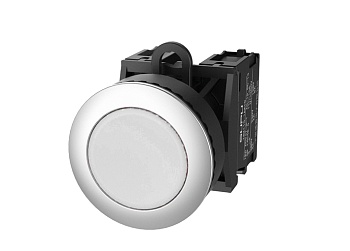 Кнопка плоская (белая) TS2520-0CL50-S20 - Кнопка круглая плоская, с блокировкой, без подсветки, утопленное алюминиевое переднее кольцо, с мгновенным нажатием, с контактной группой 2NO, диаметр головки кнопки 36 мм, диаметр посадочного отверстия: 22 мм, цв