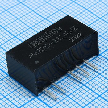 AM2DS-2424DJZ - DC/DC, 2Вт, вход 21.6…26.4В, выход ±24В/±0.004…0.042А, изоляция 1500В DC, КПД 83%, максимальная емкостная нагрузка не более ±100мкФ, SIP7, 19.65x7.05x10.16мм, -40…105°C, пластик