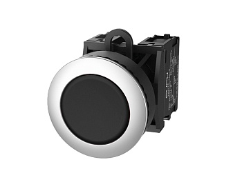 Кнопка плоская (черная) TS2520-0CM60-R20 - Кнопка круглая плоская, без блокировки, без подсветки, утопленное алюминиевое переднее кольцо, с плавным нажатием, с контактной группой 2NO, диаметр головки кнопки 36 мм, диаметр посадочного отверстия: 22 мм, цве