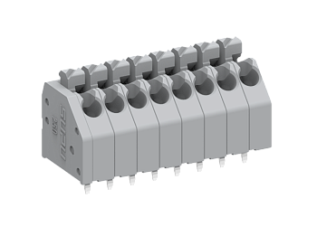 Розеточный разъем на плату 250102 - Клемма, вертикальный подвод кабеля, на плату, шаг: 3.5 мм, 2 полюса, фиксация провода push-in, исполнение: два вывода на контакт, 320V, 17,5A, цвет: серый