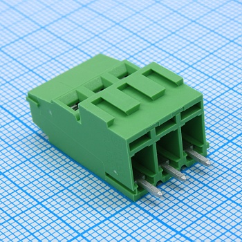 EEK500V-03P - Клеммник 3 конт. шаг 5.00 мм модульный, вертик. на плату, H = 25.2 мм, микролифт (пров. 24-12AWG/ до 2.5 кв.мм), до 300В/20А, зеленый изол.