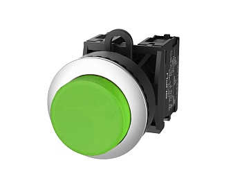 Кнопка выпуклая (зеленая) TS2530-0BM20-S10 - Кнопка круглая выпуклая, без блокировки, без подсветки, утопленное пластиковое переднее кольцо, с мгновенным нажатием, с контактной группой 1NO, диаметр головки кнопки 36 мм, диаметр посадочного отверстия: 22 м