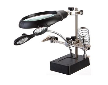 ZD-126-3 - Держатель третья рука с LED подсветкой, с линзой 2.5х90мм и 7.5х34мм