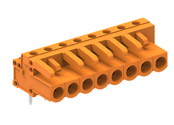 Розеточный разъем на плату 458368 - Розеточный разъем, горизонтальный, на плату, шаг: 5.08 мм, 18 полюсов, фиксация на плате пайкой, исполнение: длина выводов 5,0 мм, 320V, 12A, цвет: оранжевый