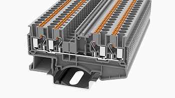 Проходная клемма DS2.5-QU-01P-11 - Проходная клемма, 4 точки подключения, тип фиксации провода: Push-in, номинальное сечение: 2.5 мм кв., 24A, 800V, ширина: 5,2 мм, цвет: серый, втычная перемычка, тип монтажа: DIN35