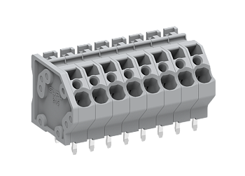 Розеточный разъем на плату 245202 - Клемма, подвод кабеля 45 град., на плату, шаг: 5.0 мм, 2 полюса, фиксация провода push-in, исполнение: два вывода на контакт, 320V, 32A, цвет: серый
