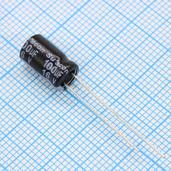 SK016M101E11PKKKS00R - Конденсатор алюминиевый электролитический 100мкФ 16В ±20% (6.3х11мм) радиальный 2.5мм 151мА 2000час 105°C россыпь