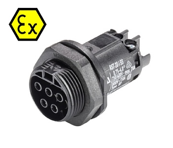 Разъём Female RST20I5SXB1 взрывозащита - Взрывозащищенный розеточный разъем в панель, М25, IP68(69k), 5 полюсов, винтовая фиксация провода, номинальные характеристики: 250/400V, 20A, цвет: черный, серия RST Ex