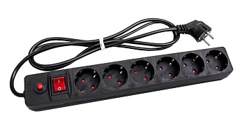 Удлинитель с сетевым фильтром 6х1.8м с заземл. 10А IP20 ПВС 3х0.75 защ. шторки черн. 967U-4001