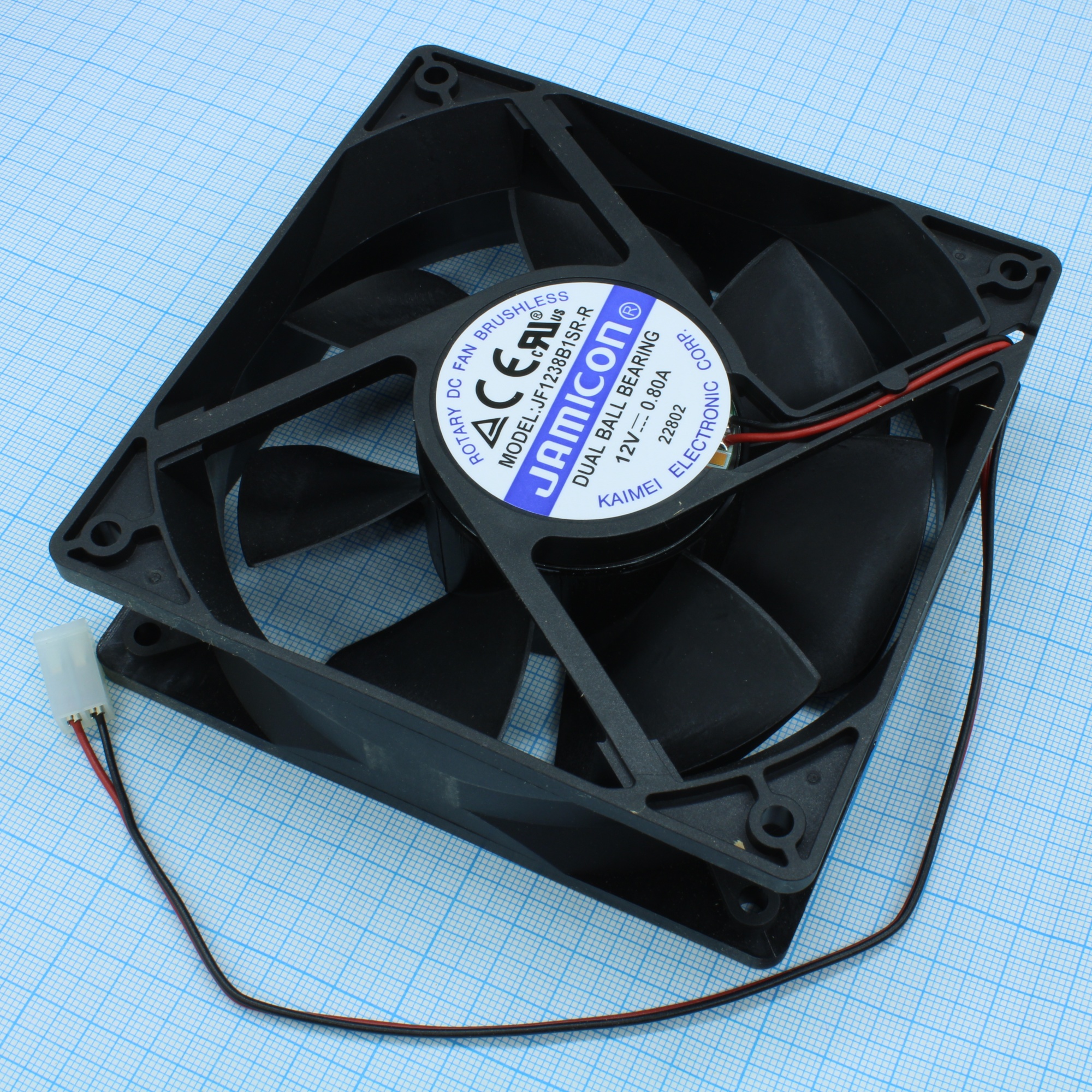 JF1238B1SR-R - Вентилятор 12В DC, 0.8А, 3200об/мин., 229.5м3/час, 120х120х38мм, сдвоенный подшипник качения, функция Restart