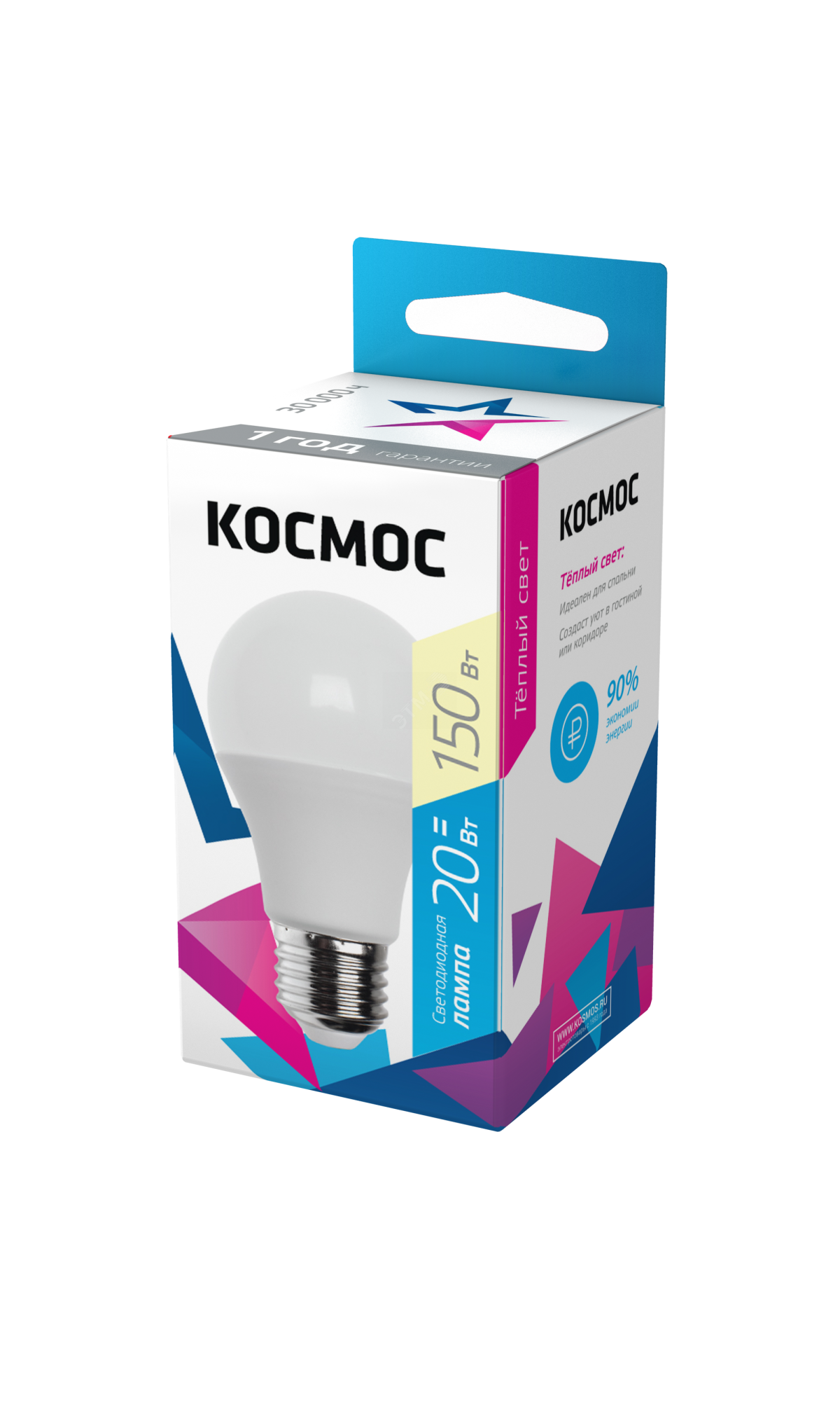 Лампа светодиодная A60 20Вт 3000К E27 220В КОСМОС LkecLED20wA60E2730