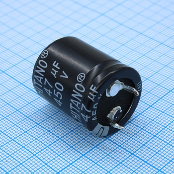 ELP470M2WBA - Конденсатор алюминиевый электролитический 47мкФ 450В ±20% (22 X 25мм) защелкиваемые выводы 10мм 360мА 2000час 85°С россыпь