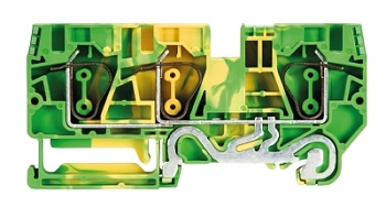 Клемма заземл. WKFN 6 D1/2/SL/35 - Заземляющая клемма, 3 точки подключения, тип фиксации провода: пружинный, номинальное сечение: 6 мм кв., 41A, 800V, ширина: 8 мм, цвет: желто-зеленый, тип монтажа: DIN 35