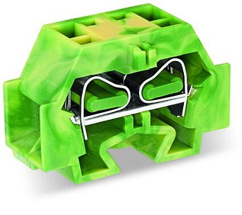 Клемма мини 242347 - Мини клемма, боковой подвод кабеля, 4 точки подключения в клемме, тип фиксации провода: пружинный, номинальное сечение: 4 мм кв., 24A, 630V, цвет: желто-зеленый, тип монтажа: защелки в панель