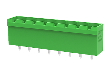 Вилочный разъем на плату MC-PA5.0H04C-0002 - Вилочный разъем, горизонтальный, на плату, шаг: 5.0 мм, 4 полюса, фиксация на плате пайкой, исполнение: стандартное, 320V, 18A, цвет: зеленый