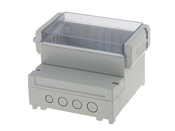 DC003CUL - Двухсекционный корпус IP65 с откидной прозрачной крышкой, база ABS светло-серая, крышка из поликарбоната