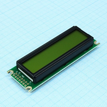 WH1602D-YYH-CTK# - ЖКИ знакосинтезирующий 16 x 2, STN Желто-зеленый Позитивный/прозрачный светодиодная подсветка желто-зеленая размеры 85x30 мм, видимая область 66x16 мм, -20...70°C