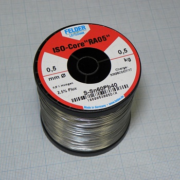 Припой Sn60Pb40 RA05  0.5мм 500гр - Припой трубчатый оловянно-свинцовый ПОС61, 2.5% флюс RA05 активный с низким содержанием галогенов (ROM1)