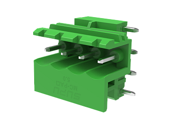 Вилочный разъем на плату MC-PAR5.0H04-0001 - Вилочный разъем, горизонтальный, на плату, шаг: 5.0 мм, 4 полюса, фиксация на плате пайкой, исполнение: стандартное, 320V, 12A, цвет: зеленый