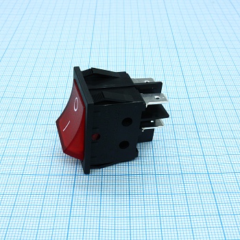 RK1-03 2X1 B/R"0-" - Выключатель клавишный ON-OFF без подсветки цвет корпуса (черный) цвет кнопки (красный)