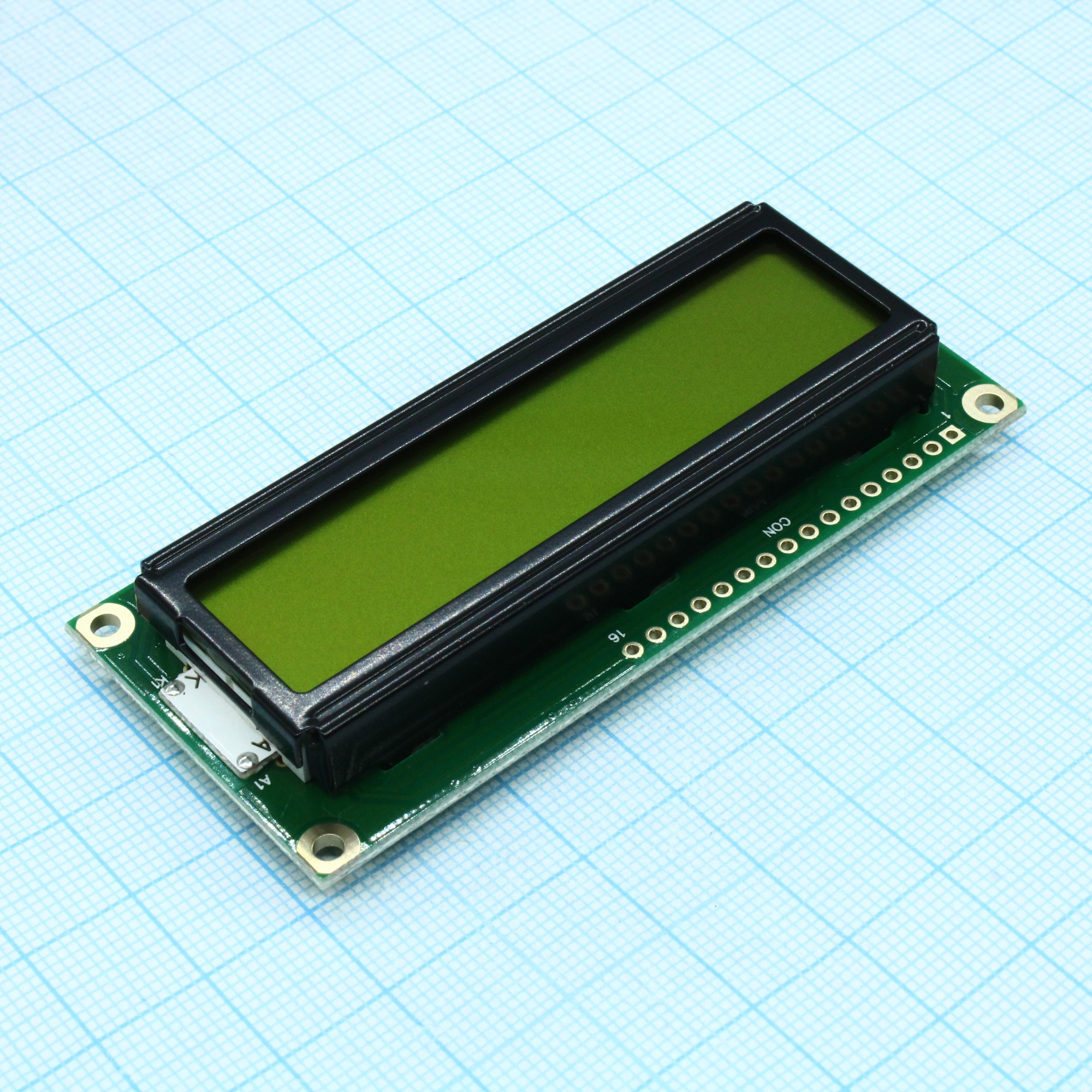 WH1602B-YYH-CTK# - ЖКИ знакосинтезирующий 16 x 2, STN Желто-зеленый Позитивный/прозрачно-отражающий светодиодная подсветка желто-зеленая размеры 80x36 мм, видимая область 66x16 мм, -20...70°C