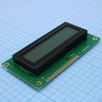 HTM1602-8-11Y-A5P - ЖКИ знакосинтезирующий 16 x 2, STN Серый Позитивный/прозрачно-отражающий светодиодная подсветка желто-зеленая размеры 84x44мм, видимая область 61x15.8 мм, -10...60°C, 6 o`clock