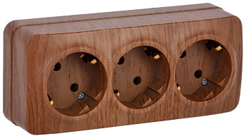 Розетка 3-м ОП GLORY РС23-3-ХД 16А с заземл. дуб ERH31-K24-16