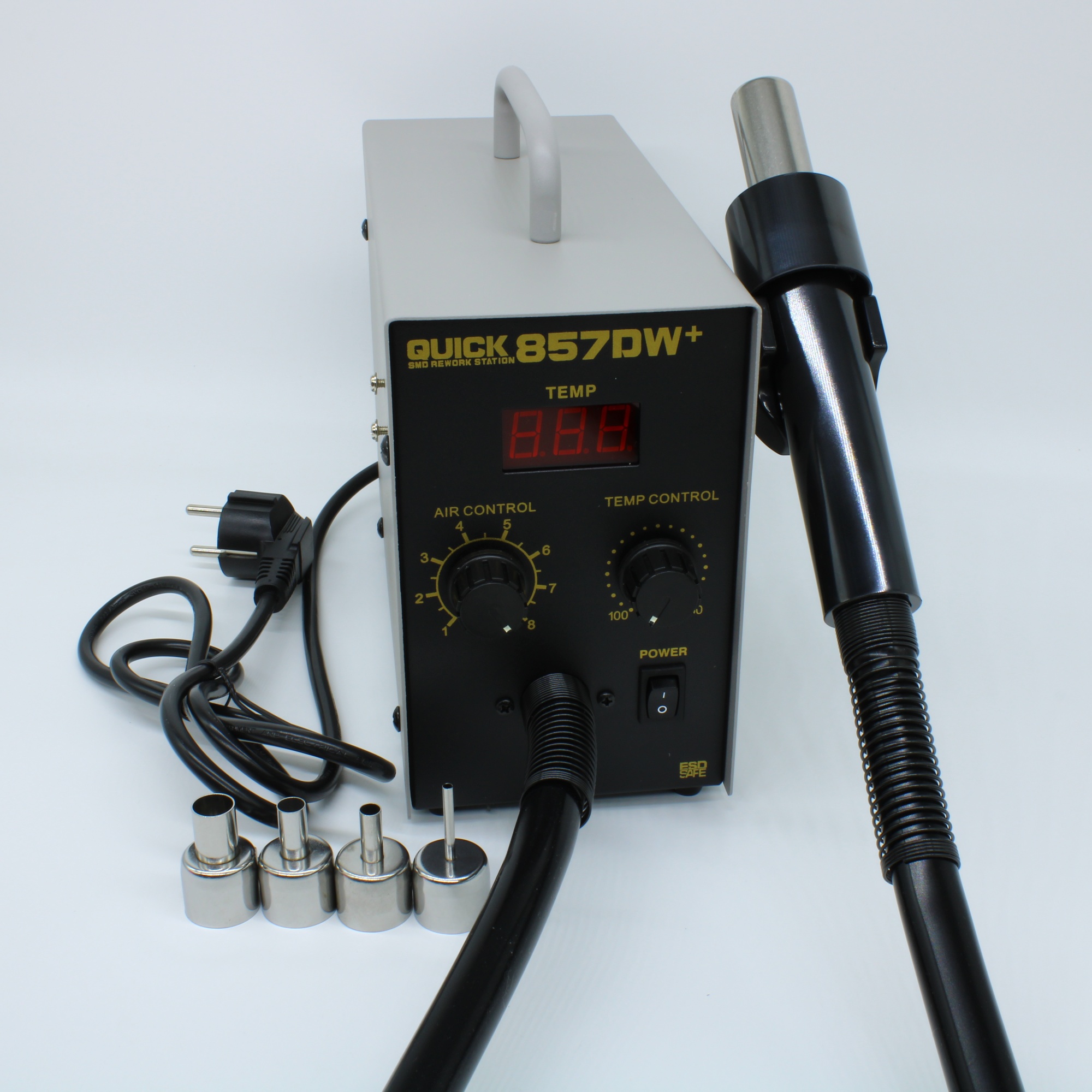 QUICK 857DW+ - Термовоздушная паяльная станция 100°C-450°C компрессорного типа с увеличенным расходом воздуха до 100л/мин