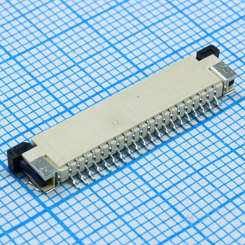 DS1020-07-20VBT1B-R - Разъем FPC 20 конт. шаг 1.00 мм SMT ZIF, поверхн. монтаж на плату, горизонт. (с нулевым усил., верхние "upper" лужен. контакты, под пленочн. кабель), лента на катушке