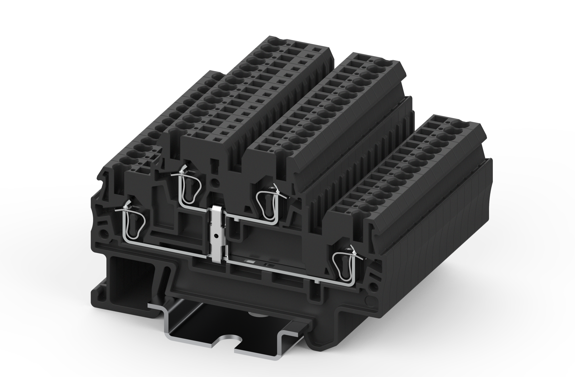 Этажная клемма TCD1.5-2-PV - Этажная клемма, межэтажное соединение, тип фиксации провода: пружинный, номинальное сечение: 1,5 мм кв., 16A, 500V, ширина: 3,5 мм, цвет: черный, тип монтажа: DIN 35