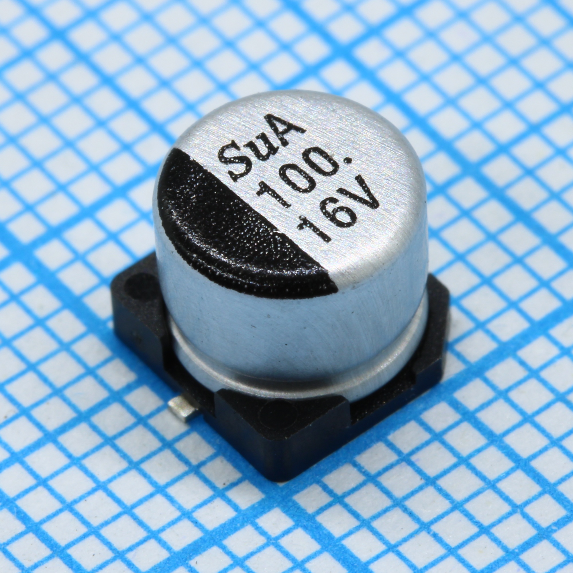 TS13CA1C101MFT000R - SMD Конденсатор алюминиевый электролитический 16В, 100мкФ ±20%, размер 6.3 X 5.8мм, 0.44 Ом, 230мА, 2000ч, 105С