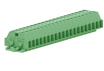 Клемма мини 241306 - Мини клемма, боковой подвод кабеля, 2 точки подключения в клемме, тип фиксации провода: пружинный, номинальное сечение: 2,5 мм кв., 24A, 500V, цвет: зеленый, тип монтажа: монтажные фланцы