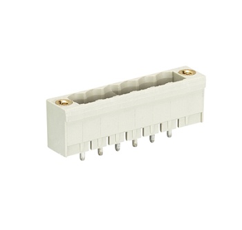 Вилка Wiecon 8213 S / 6 GF OB - Вилочный разъем, вертикальный, на плату, с монтажными фланцами, шаг 5,08 мм, 6 полюсов, фиксация на плате пайкой, 400V, 12А, без маркировки, цвет: серый, серия 8213 S GF