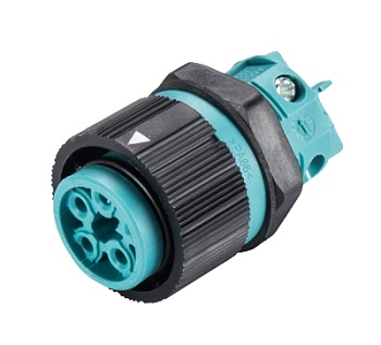 Разъём RST16I5  S B1  M03 A TB - Розеточный разъем в панель М20, IP68(69k), 5 полюсов, цвет: бирюзовый, номинальные характеристики: 250V+PE 16A, серия gesis RST MINI
