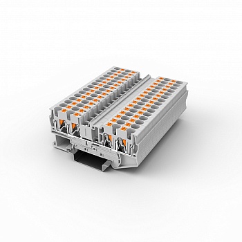 Проходная клемма UPT-4/2-2-GY - Проходная клемма, 4 точки подключения, тип фиксации провода: Push-in, номинальное сечение: 4 мм кв., 800V, 32A, ширина: 6,2 мм, цвет: серый, тип монтажа: DIN35