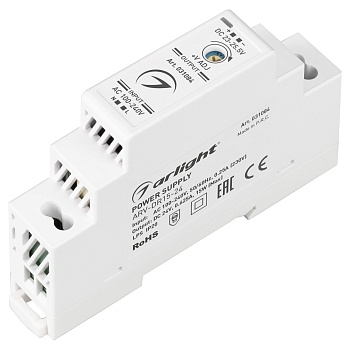 Блок питания ARV-DR15-24 (24V, 0.63A, 15W) 031084 - Источник напряжения с гальванической развязкой для светодиодных изделий. Входное напряжение 100-240 VAC. Выходные параметры: 24 В, 0.625 А, 15 Вт. Негерметичный пластиковый корпус IP 20 для установки на 