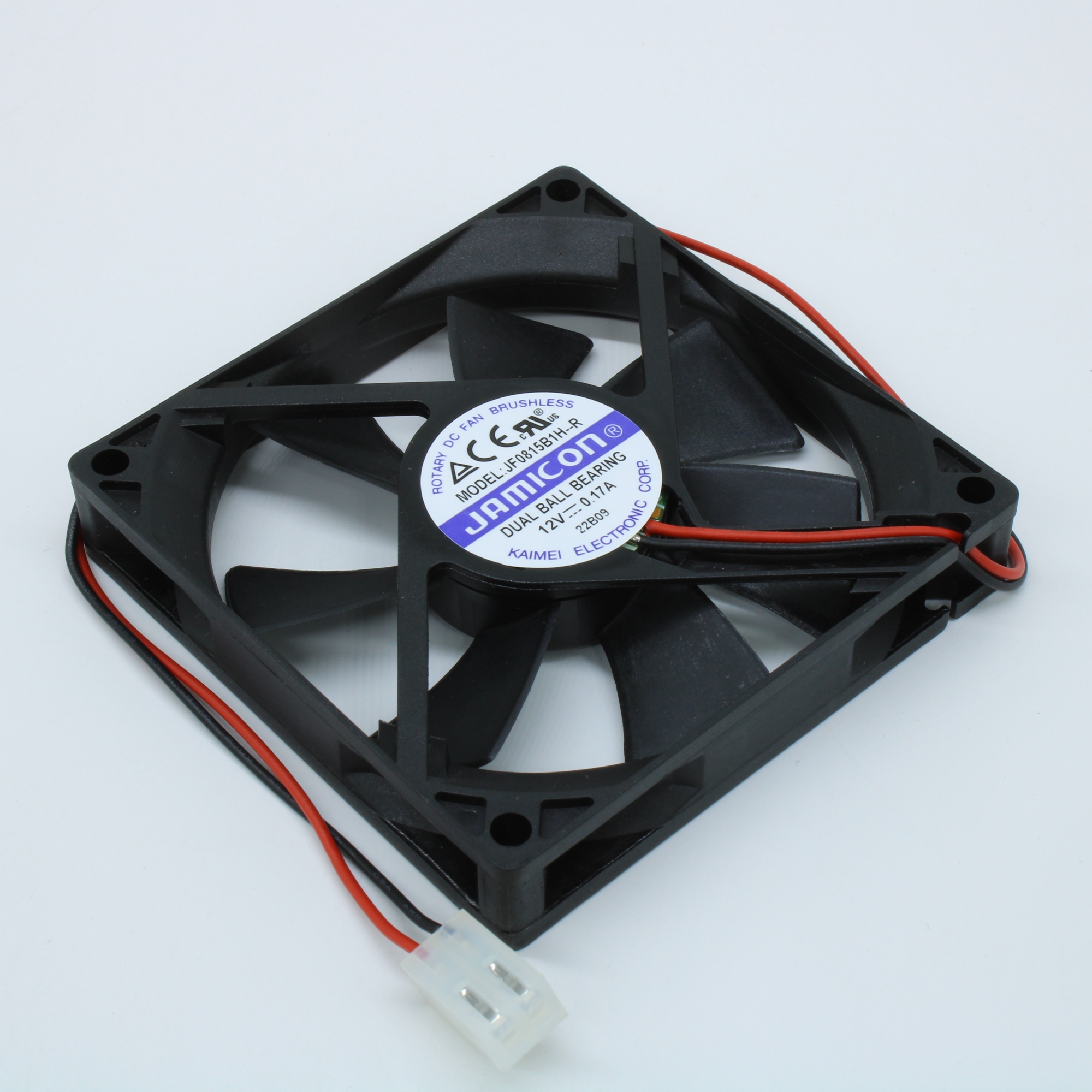 JF0815B1H-R - Вентилятор 12В 80х80x15мм, B 3000 об/мин, 52.76м3/час, 30.3дБ, подшипник качения